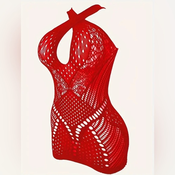 Red Sexy Lace Lingerie Crochet Dress See through One Size New NWT - Picture 4 of 6